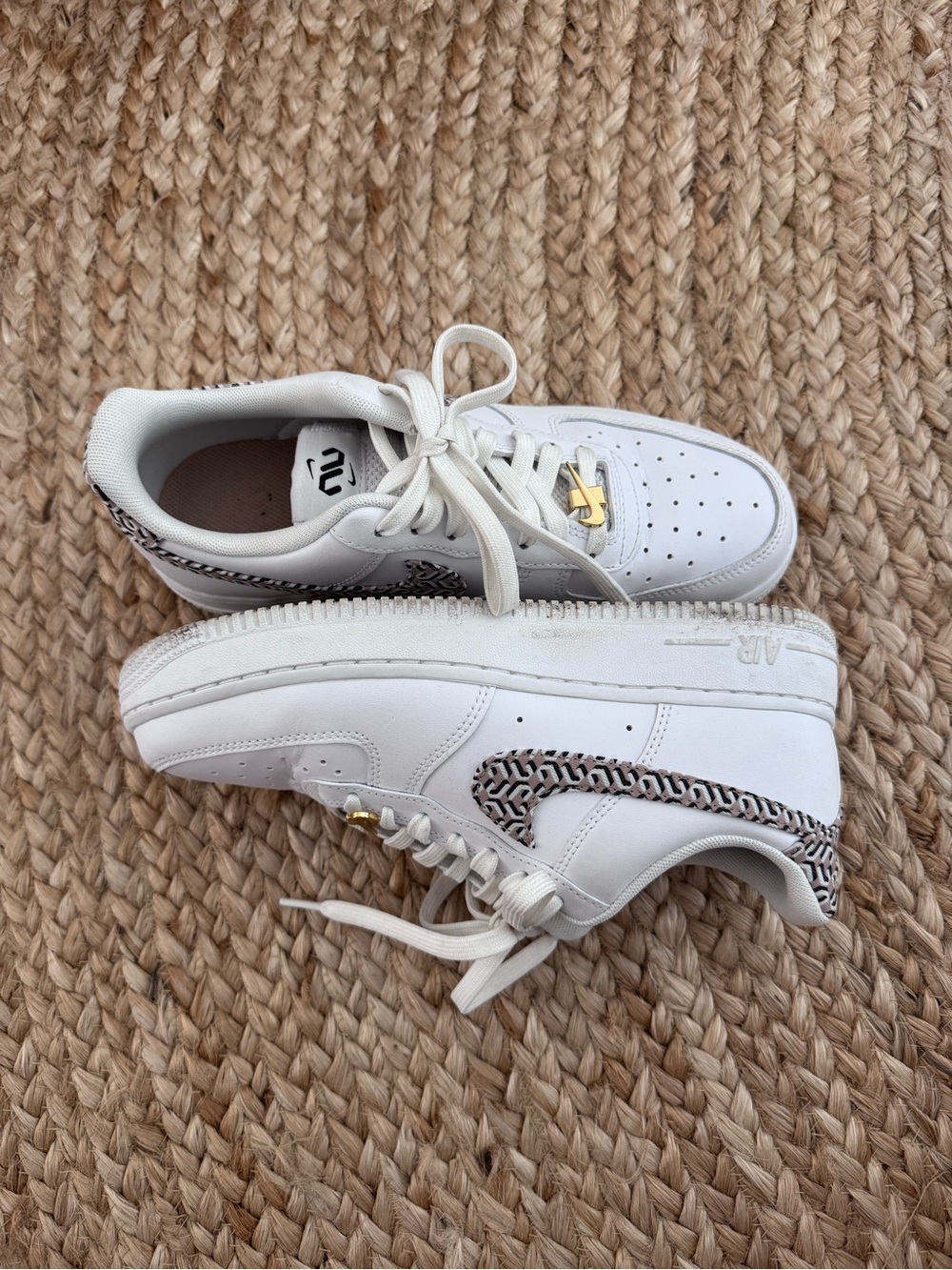 Nike Air Force 1 XL White Athletic Sneakers with Print Swoosh Accent - Picture 2 of 5